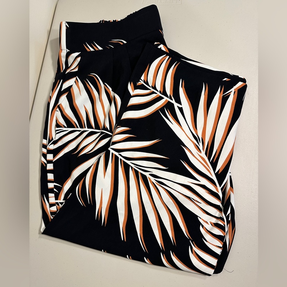 Nine West Black and Orange Leaf Print Pants